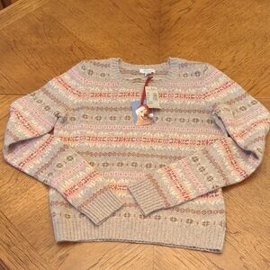 Y2K Women's American Eagle Outfitters Pink and Beige Patterned Sweater NWT